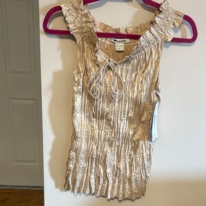 Elegant Gold Ruffle Blouse by Nygard